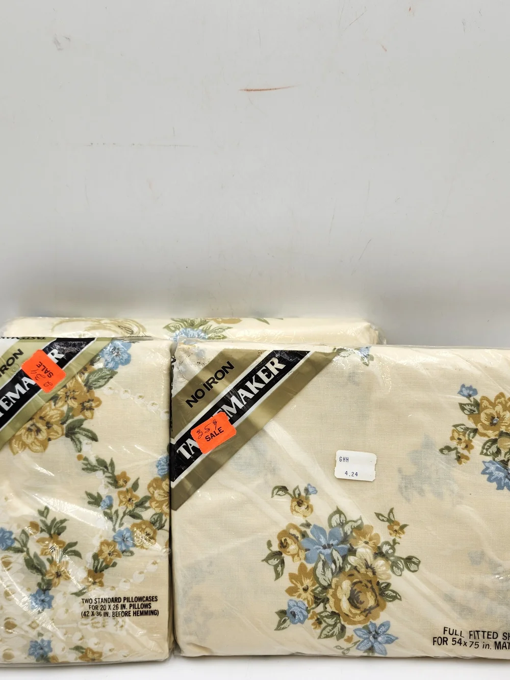 Lot Tastemaster vintage floral blue biege FULL sheet flat fitted pillowcase